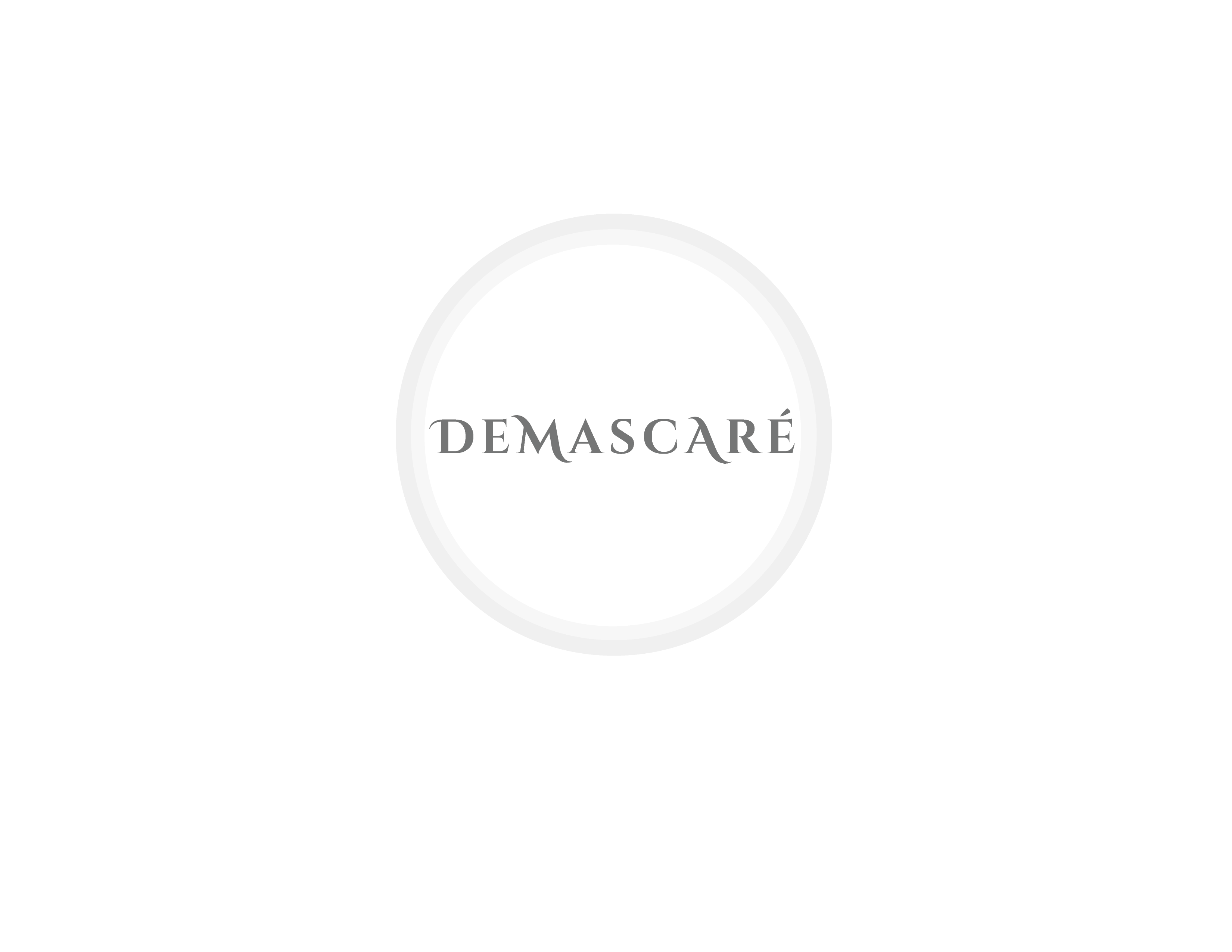 The brand's minimalist circular logo with the word 'DEMASCARÉ' in gray serif lettering, centered on a solid white background.